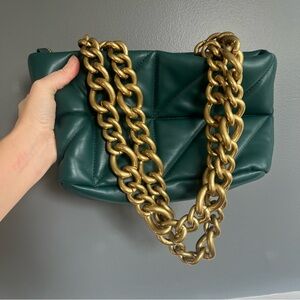 Zara Green Quilted Chain Purse